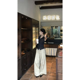 Korean Sexy Babes POLO Necked Striped Slings With Casual Trousers Two-Piece Suit Ins