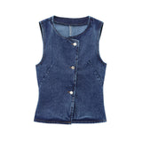 Women's New French Style Dress-Up Cowboy Sleeveless Round Collar Vest Vest