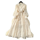 French High-End Women's Dress 2025 Spring Collection Heavy Industry Embroidery V Neck Lantern Sleeve Single Row Buckle Long Skirt