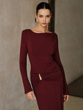 2025 New Women's Fashion Temperament Wine Red Dress Metal Accessories Dress