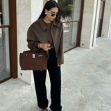 Ins Wind Autumn New Women's Temperament Simple Collar Short Solid Color Hair Coat