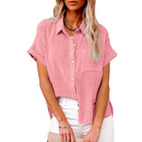 Wish Summer New Women's Solid Color Linen Shirt Short Sleeve Casual Loose Shirt