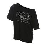 2025 Summer New Women's Street Fashion Letter Print Slanted Shoulder Short-Sleeved Loose T-Shirt Top