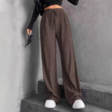 New Hanging Mop High-Waisted Trousers Loose Temperament Straight Women's Niche Design Solid Color Trousers
