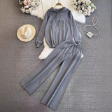 Fashion Suit Women's Korean Version Of Loose Knitted Hoodie Two Sets Of Leisure High-Rise Thin Straight Broad Leg Pants