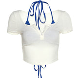 Spring 2025 Fashion Trend Women's New Square Neck Short Sleeves Empathize With A Sling T-Shirt