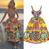 Vintage Court Baroque Sling Sling Dress Seaside Holiday With Thin Letter Positioning Printing Dress