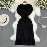 2025 Summer French Retro Temperament Polo Collar Loose Belt A-Word Knitted Dress Casual Dress