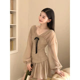 French Sweet Temperament V Neck Waist Dress Gentle Style Unique Beauty Thin A-Dress Women's Summer New