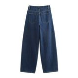 2025 Women's Autumn New Design Sense Fashion Asymmetrical Double Waist High-Waist Wide-Legged Jeans