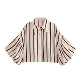 Multi-Color Short Top 2025 Spring New Five-Point Sleeve Bubble Bubble Sleeve Loose Stripe Small Shirt