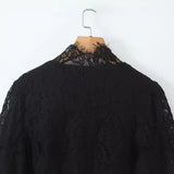 Li-Necked Simple Women's Clothing 2025 Summer Eyelash Lace Fan-Shaped Hem Short-Sleeved Shirt Long-Sleeved Top