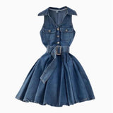 Sexy Denim Dress Design Feeling Hanging Neck Short Small A Word Ponpony Dress 0329