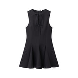 Sexy Hollow Bow Tie With Short Dress Summer Sleeveless Wave Swing Miniskirt