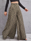 Korean Version Of 2025 New Spring And Summer Loose High-Waisted Leopard Pattern Broad Leg Trousers