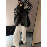 White Vertical Striped High-Waisted Straight Slacks Women's New Autumn Loose-Render Feeling With Thin Broad Legs Long Trousers