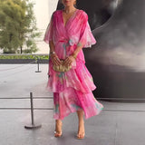 2025 New Women's Printed Layered Dress Dress