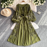 Bohemian Dress Lady Autumn And Winter Cladding Heavy Embroidered Puff Cuff Cuffs Mid-Long Festive Dress