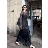High Cold Goddess Fan Lazy Wind Hollow Sun Protection Shirt Summer New Fashion Bag Hip Fishtail Skirt Two Sets