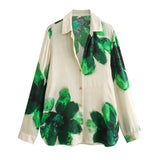 2025 Casual Fashion Set Vertical Trousers Women's Autumn Big Flower Print Shirt