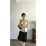 White Spice Girls Kinesi V-Neck Vest Small Top With Stylish Simple A-Word Thin Fishtail Half-Dress Woman Two-Case
