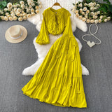 Gentle Style Pink Three-Dimensional Flower Collar Lantern Sleeve Shirt Lady Autumn High-Rise Dress Set
