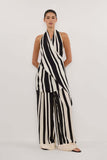 Middle Eastern Women's Fashion Casual Elegant Bare Back Set Striped Broad Leg Pants