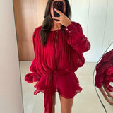 Temperament Lantern Dress Women's Spring New Short Skirt To Collect Irregular Lotus Leaf Edge Tie