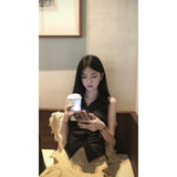 Korean Sexy Babes POLO Necked Striped Slings With Casual Trousers Two-Piece Suit Ins