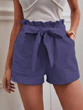 New 2025 Summer Women's Loose Flax Leisure Shorts Pocket Solid Colored High-Rise Broad Legs