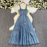 Summer New Denim Dress Suspension Back High-Waisted Zipper Repair Large-Swearing Denim Dress