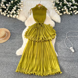 Light Luxury High-End Feeling Sleeveless Dress Women's Summer Lotus Leaves Side Waist Temperament Niche Chic Beautiful Long Dress