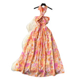 Sexy Hollow Hanging Neck Sling Dress Female Pure Lust Atmosphere Feel Waist Thin Temperament Super Fairy Holiday Floral Dress