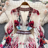 Spring And Autumn French Court Style Temperament Thin French Chiffon Mesh Dress Female Big A-Word Print Long Dress
