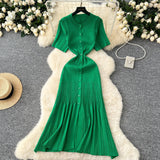 2025 Summer Famous Lady Thousand Gold Style Slim Thin Short Sleeve Knitted Dress Fishtail Dress Femininity Fashion