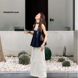 Design Sense Of The Color Stripe Splicing Sleeveless Sling Vest A Set Of Top Women Loose Thin A Word Half-Body Skirt Suit