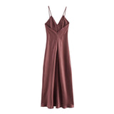 Women's Clothing 2025 Spring New Sleeveless Temperament Silk-Sense Silk-Sense-Backed V-Necked Dress