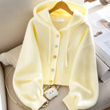 Autumn 2025 New Women's Knitted Open Shirt Warm Casual Languile Languiled Hooded Sweater Jacket