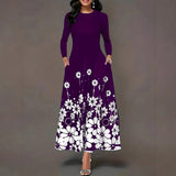 New Fashion Long-Sleeved Print Loose Round Collar Simple Temperament Dress In Autumn 2025