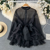 Chiffon Chic Top Women's Autumn Dress New Lotus Side Of The Ocean Design Bow Tied With Niche Shirt