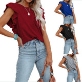 New 2025 Women's Hot-Selling Round-Neck Double-Layered Lotus Leaf Tops Short-Sleeved Women's T-Shirt