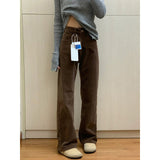 Curry Wicked Broad Leg Pants Women Autumn And Winter Plus Velvet Narrow Version Of Straight Trousers Retro High-Rise Thin Trousers