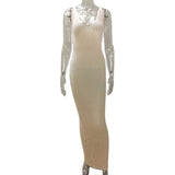 2025 Summer In Women's New Hollow Perspective Sling Knitted V-Neckless Sleeveless Long Dress