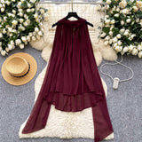 Light Luxury Famous Woman Hanging Neck Ribbon Woman 2025 Summer Atmosphere Feeling Thin Irregular Chiffon Shirt