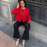 Women's Solid Color Coat 2025 Spring Commuter Leisure Buckle Dress Short Long-Sleeved Round-Neck Suit