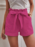 New 2025 Summer Women's Loose Flax Leisure Shorts Pocket Solid Colored High-Rise Broad Legs