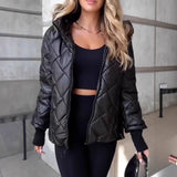 Autumn And Winter New Fashion Trend Lattice Loose Hooded Cotton Jacket