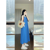French Gentle And Casual Retro Elegant Blue Dress 2025 Summer New Fashion Design Feel Sleeveless Long Dress