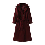 2025 Autumn New Women's Retro Leisure Double Buckle With Belt Long Hair Coat
