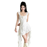 2025 Summer Women's New Temperament Pure Hot Girl Hanging Lotus Leaves Side Irregular Waist Dress Dress Woman